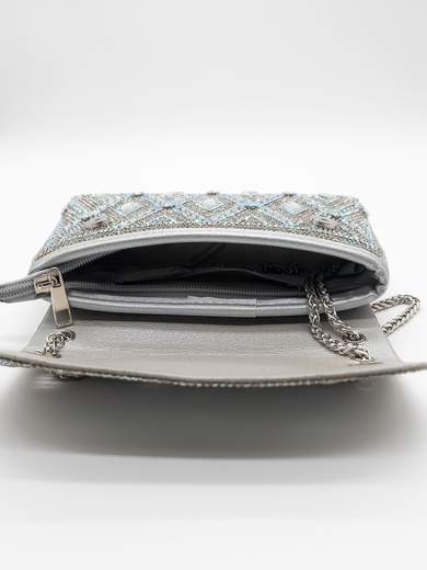 Sparkling Silver Evening Bag with Rhinestones