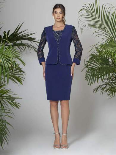 JEAN CRYÒ Abito a tubino da cerimonia con giacca in pizzo e lurex 35289