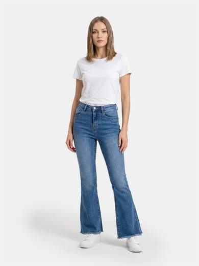 Fringed Cropped Flare Stretch Jeans 3D-1356