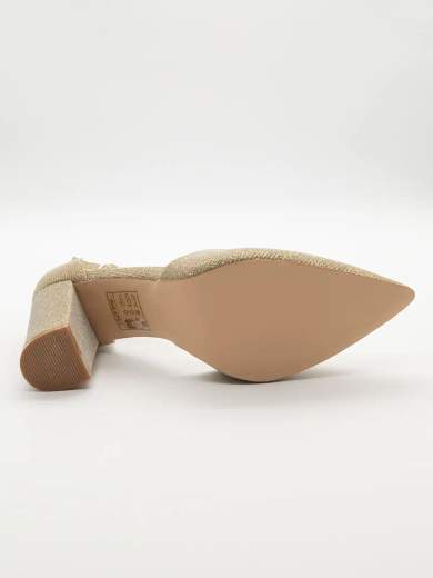 Gold Décolleté with Ankle Strap and 8.5 cm Block Heel