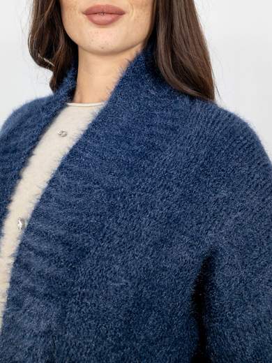 Cardigan Donna Lungo Invernale Morbido Filato Peloso Con Tasche