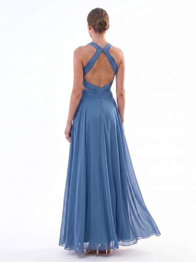 Abito Lungo da Cerimonia in Chiffon con Collo all'Americana 7007-6F
