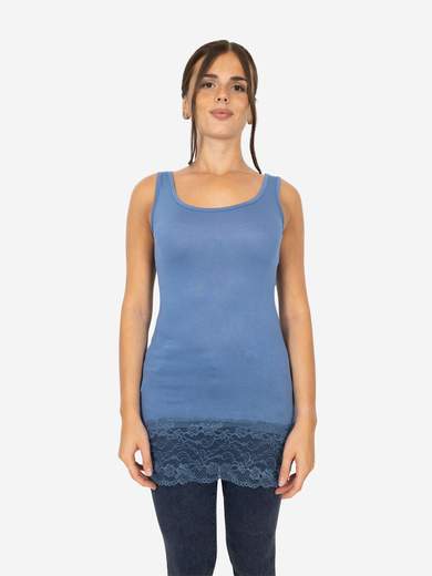 Canotta Donna Lunga Con Pizzo In Fondo Basic Per Leggings Slim Fit