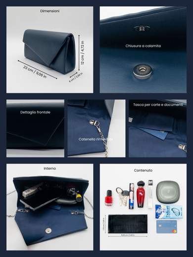 JESSICA Pochette da Cerimonia Blu con Catenella Removibile A-2599-BLU