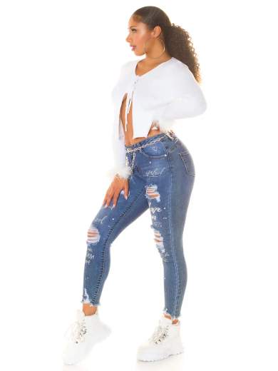 Jeans Skinny Samira con Scritte e Strappi Effetto Used