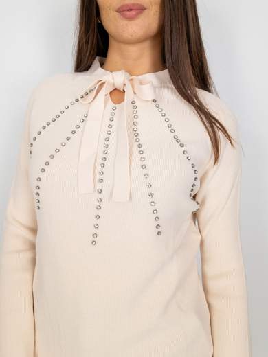 Maglia Elegante Donna Con Fiocco In Viscosa E Con Strass