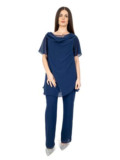 Completo Pantalone Elegante Donna Cerimonia Taglie Forti in Chiffon
