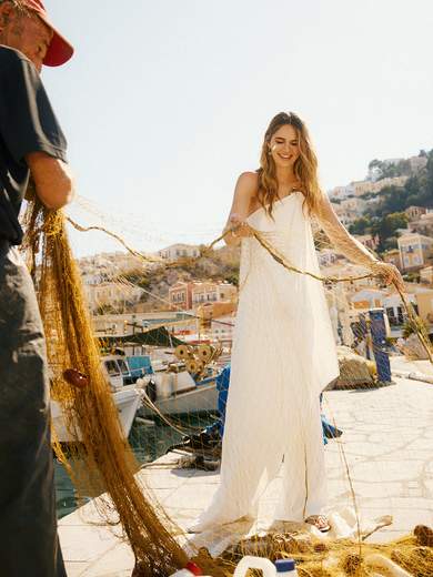 Completo Sposa Bianco Monospalla con Pantalone Flare in Cady