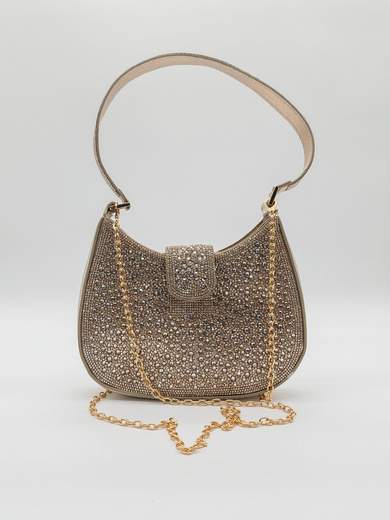 Pochette da cerimonia oro elegante con strass e tracolla rimovibile