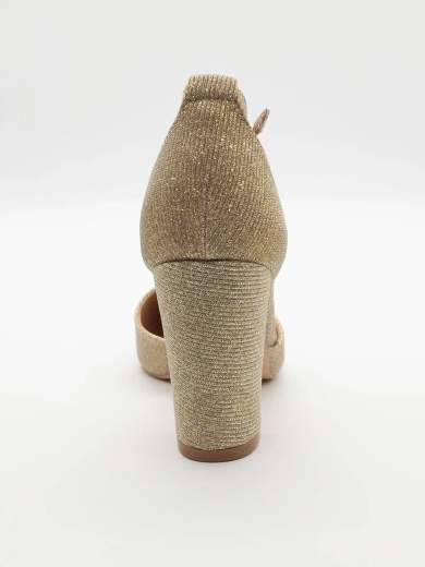Gold Décolleté with Ankle Strap and 8.5 cm Block Heel