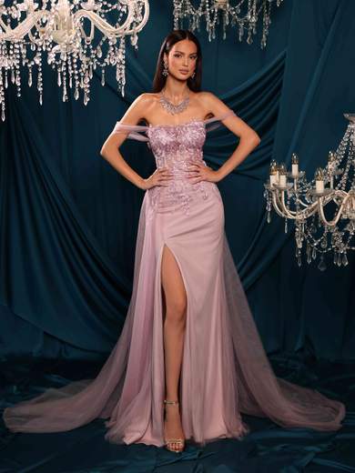 Bianca Brandi Abito Lungo a Sirena con Pizzo e Gonna in Tulle 29552