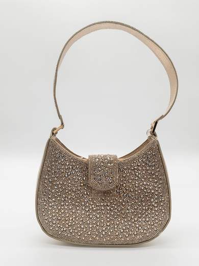 Pochette da cerimonia oro elegante con strass e tracolla rimovibile