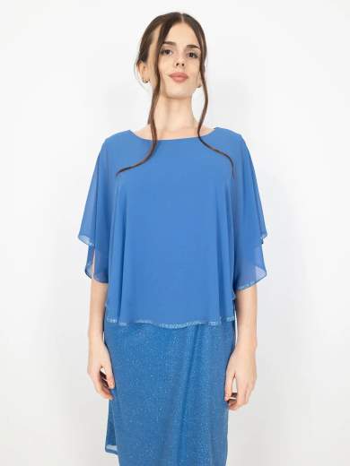 Sologioie Curvy Abito da cerimonia corto curvy con mantella in chiffon YSE990TU4376