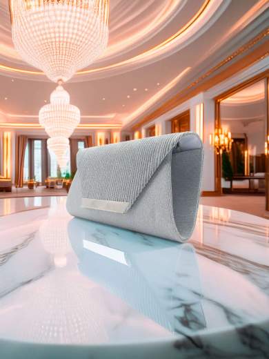 MICHELLE MOON Pochette argento glitterata elegante con tracolla rimovibile XX3483-ARGENTO