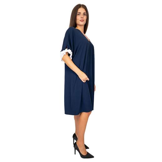 Vestito Elegante Curvy Abito a Tunica con Scollo a V e Maniche Corte