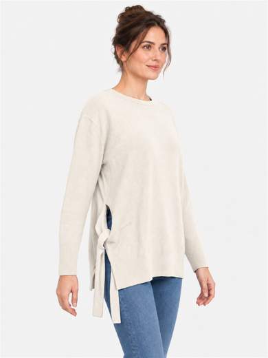 Wool Blend Sweater with Side Knot and Asymmetric Line