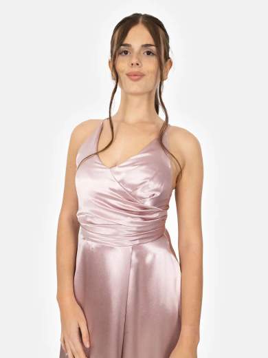 STRABELLO CERIMONIA Abito lungo da cerimonia in raso con spacco a portafoglio A29699-4396-ODESSA