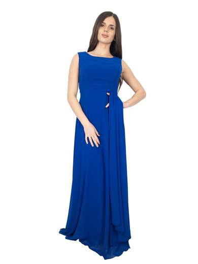 Long formal dress with detachable cape and removable brooch