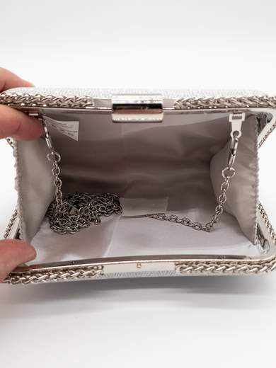 Rigid Silver Glitter Ceremony Pochette with Double Chain