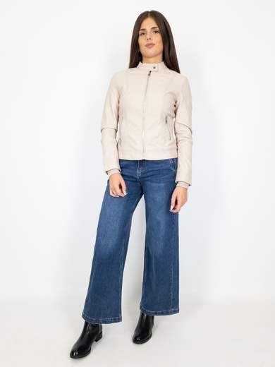 Giacca Ecopelle Donna Corta Con Zip E Manica Lunga