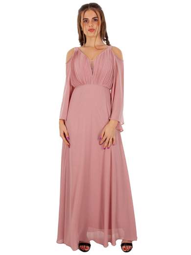 Abito lungo elegante cerimonia manica lunga stile impero