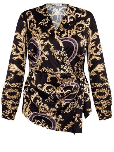 KITANA Blusa Elegante Taglie Comode Donna A Fantasia Manica Lunga Curvy