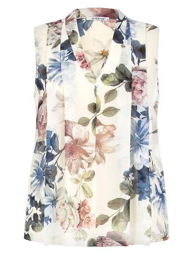 KITANA Blusa Elegante Donna a Fiori Taglie Comode Curvy Senza Maniche