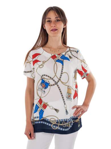 CARMEN Blusa Elegante Estiva Donna Fantasia Lunga Scollo A Barca