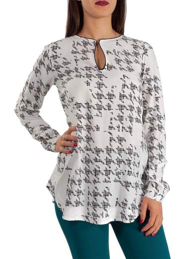 CARMEN Blusa Elegante Bianca Donna Fantasia Manica Lunga