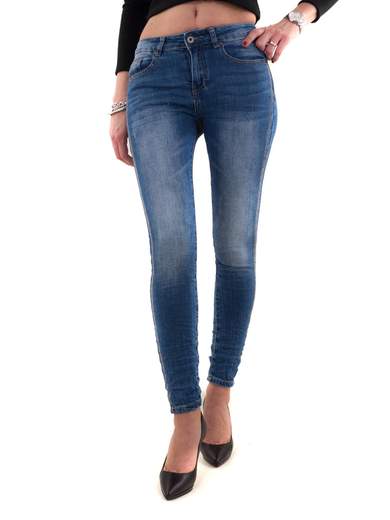 STRABELLO Jeans Skinny Donna Stretto A Vita Bassa Con Strass Elasticizzati