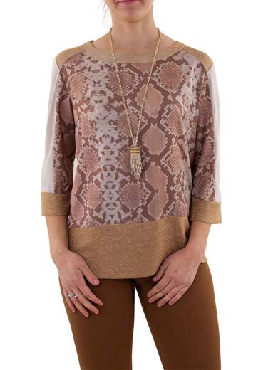 STRABELLO Blusa elegante donna a fantasia scollo a barca lurex estiva