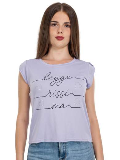 T-shirt Donna Corta in Viscosa con Scritta Manica Corta