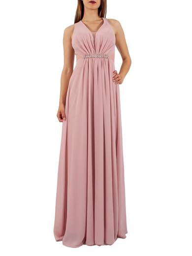 STRABELLO CERIMONIA Abito lungo da cerimonia con strass e schiena incrociata Stile impero 3922-SLIM