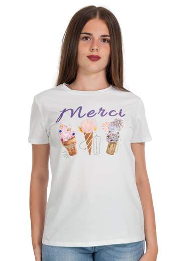 T Shirt Con Stampa Donna Cotone Maniche Corte Gelati J2221