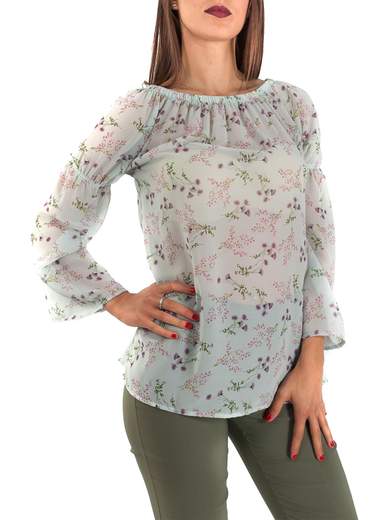 CARMEN Blusa donna a fantasia fiori scollo a barca in georgette