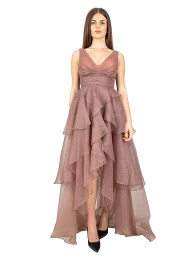 BIANCA BRANDI Abito da cerimonia in organza glitterata corto davanti e lungo dietro con stola 28650