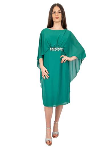 Sologioie Curvy Abito da Cerimonia Donna Stile Impero Curvy con Mantella e Gioiello 5C7200S5655