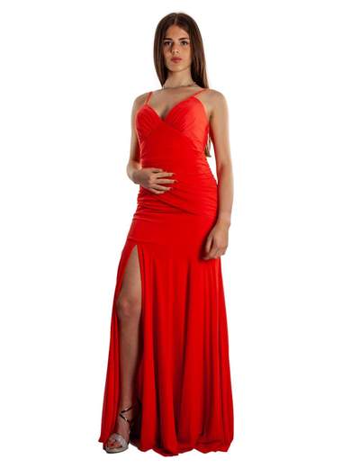 ALLURE Abito Cerimonia Lungo Con Spacco Donna Elegante Spalline Fini