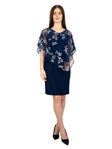 FRANK LYMAN Abito Corto Elegante Da Cerimonia A Tubino Mantella Ricamata