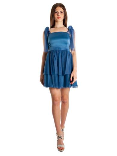 Abito corto elegante da cerimonia in tulle e raso Made in Italy