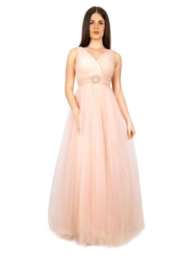 SOLOGIOIE Abito lungo da cerimonia elegante stile impero in tulle con dettaglio gioiello 5R8810S2484