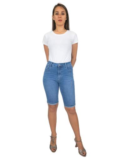 MISS & QUEEN Bermuda Jeans Donna Femminile Al Ginocchio Con Risvolto