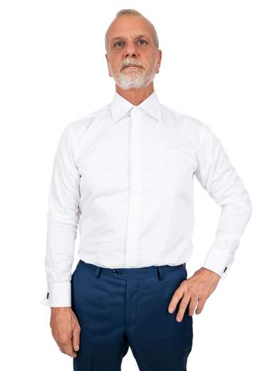 Camicia bianca uomo con polso gemello e collo italiano