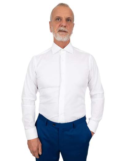 AP?OMB Camicia Bianca Uomo Elegante Puro Cotone Collo Mezzo Francese