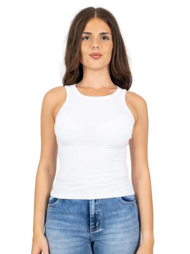 WATER JEANS Canotta Scollo Americana Donna A Costine Corta In Viscosa Aderente