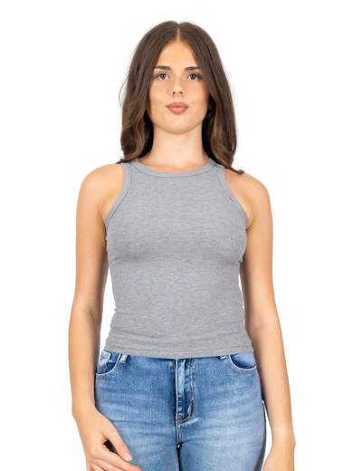 WATER JEANS Canotta Scollo Americana Donna A Costine Corta In Viscosa Aderente