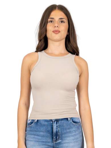 WATER JEANS Canotta Scollo Americana Donna A Costine Corta In Viscosa Aderente