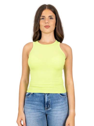 WATER JEANS Canotta Scollo Americana Donna A Costine Corta In Viscosa Aderente