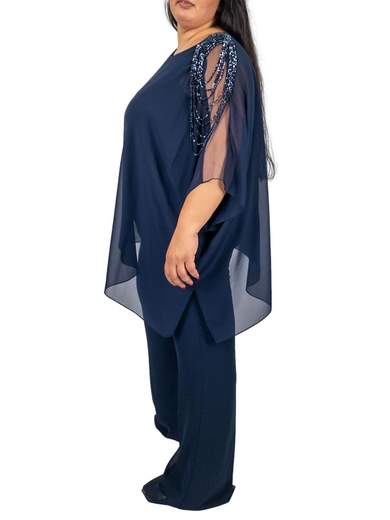 Sologioie Curvy Completo curvy elegante donna in chiffon con casacca asimmetrica e pantalone 5C7490S5655