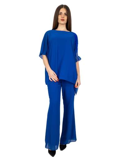 Sologioie Curvy Completo curvy elegante donna in chiffon con casacca asimmetrica e pantalone 5C7490S5655